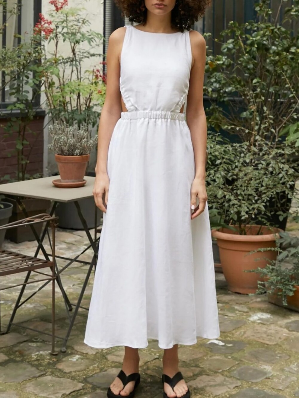 Pixie Market Beatrice White Linen Open Back Midi Dress - Picture 15 of 16